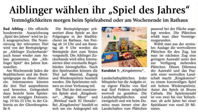 Nominierten Spiel des Jahres
