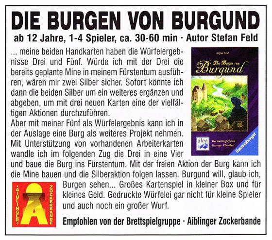 Die Burgen von Burgund Kartenspiel