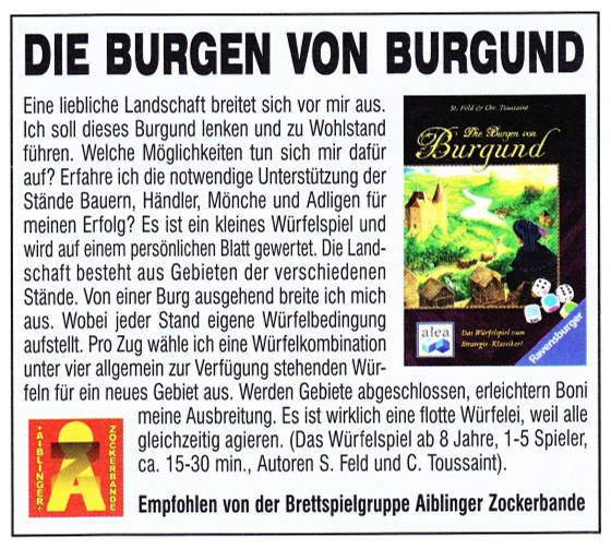 Die Burgen von Burgund Würfelspiel