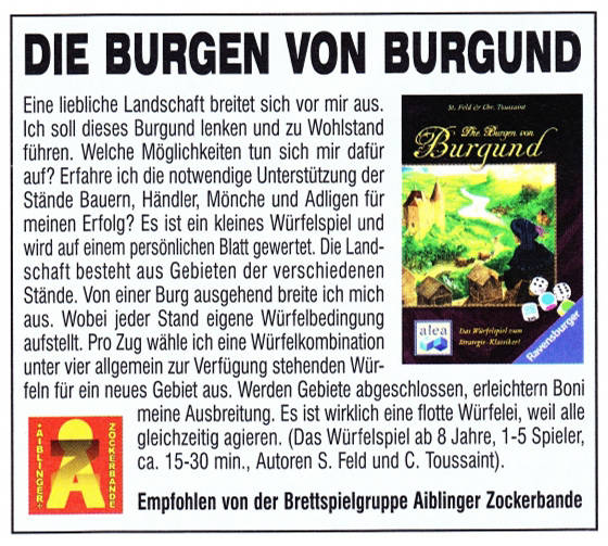 Die Burgen von Burgund Würfelspiel